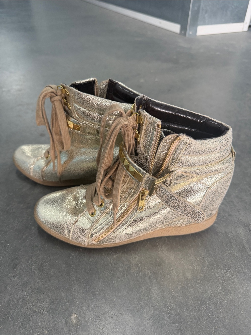 Steve Madden Metallic Gold Wedge High-Top Sneakers